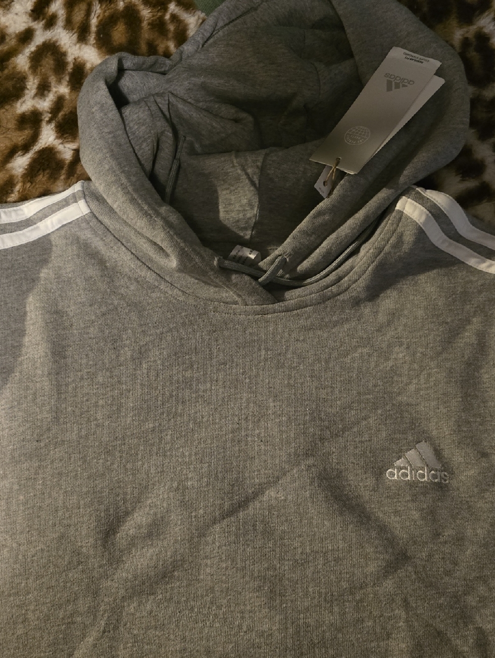 adidas Men’s Gray Pullover Hoodie with White Shoulder Stripes